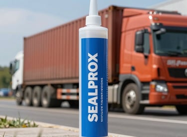 Warehouse shelves stocked with various silicone and sealant products ready for shipment.