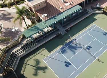 Drone shot of the Burbank Tennis Center's stadium court