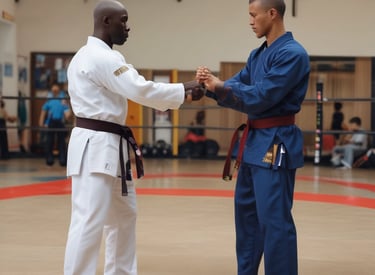 A woman confidently trying martial arts moves in a cozy living room.