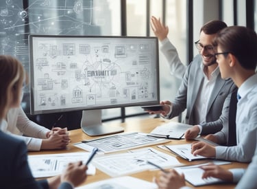 Consultant presenting digital transformation strategy to business clients.