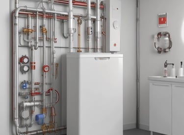 Technician performing maintenance on a modern boiler system