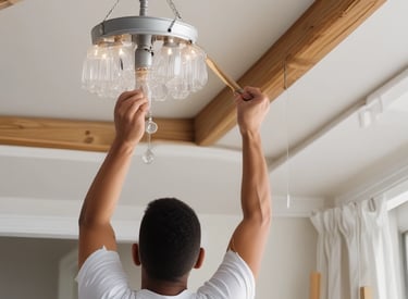 A skilled carpenter installing custom woodwork inside a cozy Charleston home.