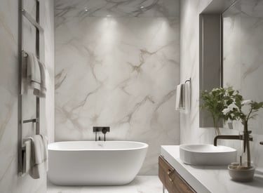 Close-up of smooth solid surface countertop with subtle veining.