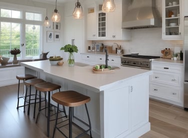 Modern bathroom showcasing white oak cabinets and elegant LVP flooring.