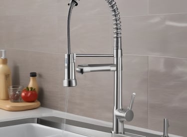 Contemporary kitchen sink and faucet setup in a bright kitchen