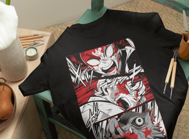 T-shirt Preta de Demon Slayer - Tanjiro