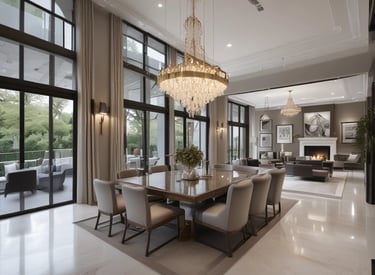 A sleek modern apartment building with large glass windows under a clear blue sky