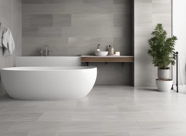 Display wall featuring various textured and patterned tiles in neutral tones.