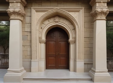 Outdoor staircase with natural stone steps and subtle lighting.