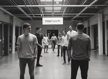 A creative team brainstorming around a table with notes and laptops.