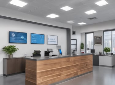 Technician installing a commercial HVAC unit on a rooftop under clear blue sky.