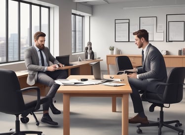 An individual reviewing career plans with a coach in a bright, welcoming space.