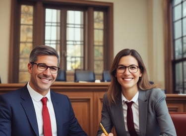 Close-up of legal papers being filed at a court office.