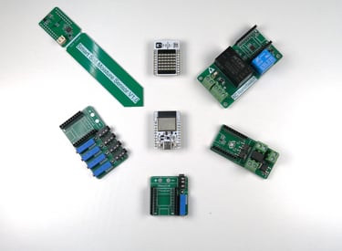 a group of electronics components including a remote control system