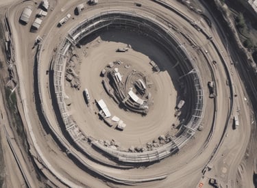 A drone capturing aerial construction site images during daytime.