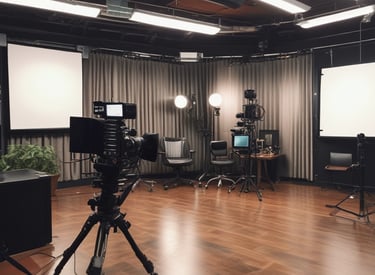 A diverse group of people engaged in a lively discussion in a modern studio setting.