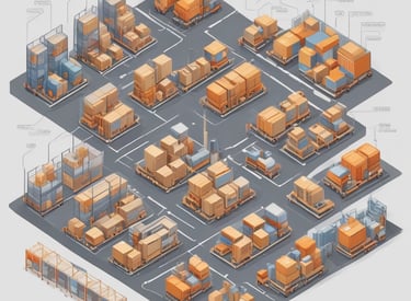 A modern warehouse filled with automated storage systems.