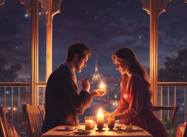 A romantic setting with candles and a gift box.