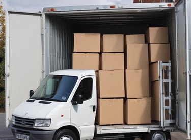 A delivery van parked outside a business for next-day service.