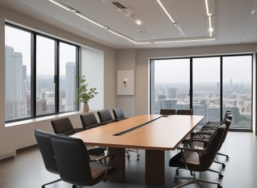 A clean and organized office space with shining surfaces.