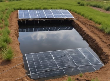 A fish pond integrated with solar energy panels.