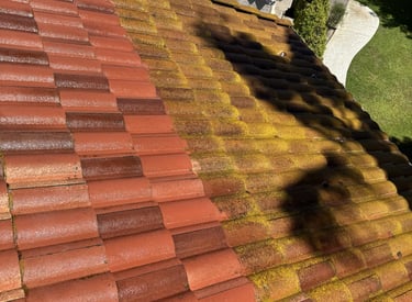 before and after of a roof pressure wash