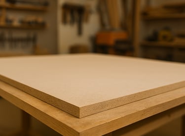 Tablero de MDF sobre mesa de madera.