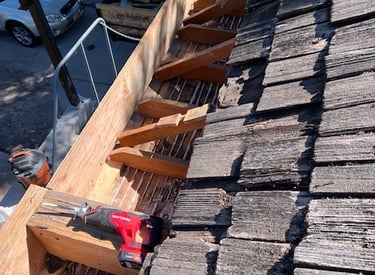 a roof with a roof that has been guted off