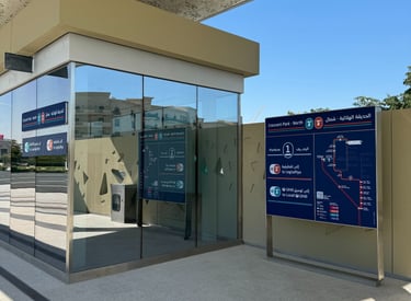 newly revamped Lusail Tram signage system, featuring new identity and information signs