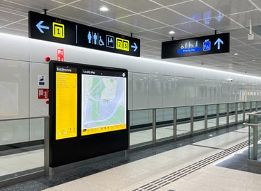 newly revamped Singapore MRT signage system, featuring new direction and information signs