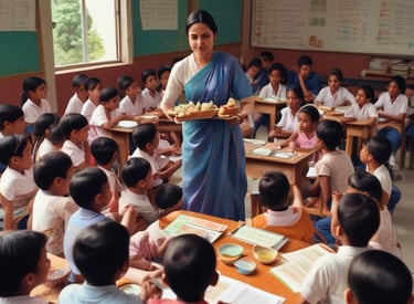 A person wearing a dark red T-shirt with the words 'EAT WELL LIVE WELL' printed in light blue stands at a counter. The person is facing away from the camera. The setting appears to be a casual indoor environment, possibly a food establishment, with two other people in conversation in the background. A point-of-sale terminal is visible on the counter.