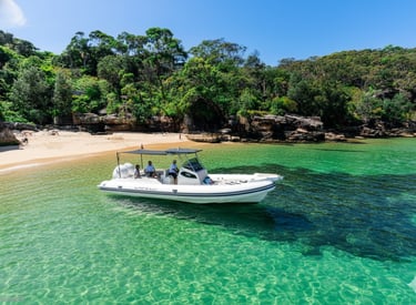 Bateau dans une crique verdoyante de la baie de Pollença