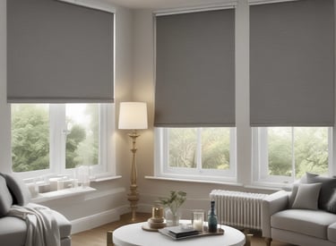 A beautifully designed roll-up blind in a modern living room.