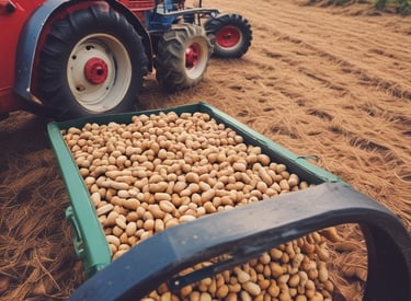 A railway scene depicting a freight train labeled 'Foreign Produce Express' carrying goods like 'Foreign Fruit', 'Chicago Meat Trust', 'German & American Hops', and 'Foreign Eggs, Butter & Poultry'. A man, wearing a suit and bowler hat with a paper that says 'Rate on Demand', sits on crates beside baskets labeled 'Hops' and 'Eggs'. A signpost with 'Foreign' and 'English' highlights economic themes. The caption below the image reads: 'Agriculturist: There they go to market, Tax Free. What’s the use of a “Small Holding” to me without Tariff Reform?'