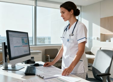 Imagem da enfermeira gestora avaliando indicadores assistenciais