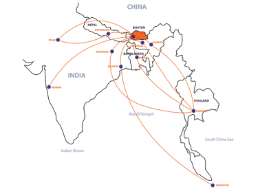 map-of-bhutan-with-its-points-for-entry-and-exit-by-air-travel