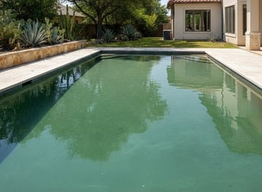Cloudy green pool water before professional cleaning in Round Rock