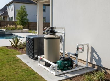 Green pool cleanup diagnostic at residential equipment pad