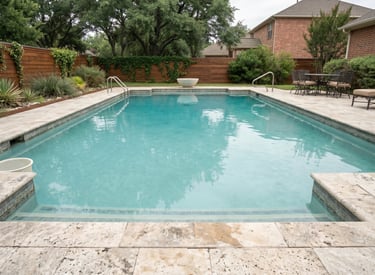 Cloudy pool water with visible debris on the bottom before a one-time cleaning service