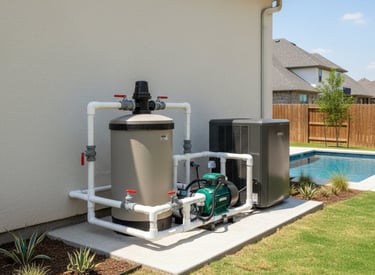 Pool equipment pad in Round Rock, Texas during a pool equipment troubleshooting visit