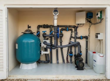 Pool filter system showing circulation and filtration issues in a Central Texas backyard