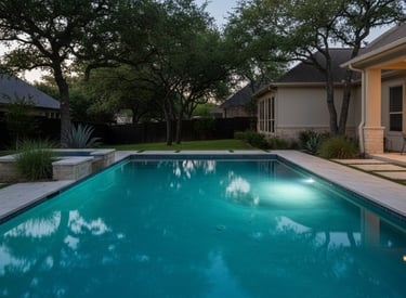 Residential pool with dim or non-functioning pool light indicating a common pool light repair issue