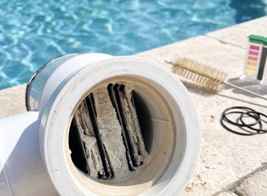 Pool salt cell with scale buildup before cleaning