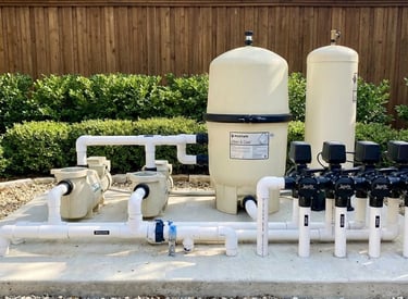 Pool pump and filtration system at residential pool