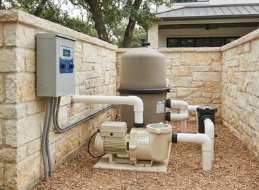 Pool equipment pad in Round Rock, Texas during a salt system troubleshooting and repair diagnostic