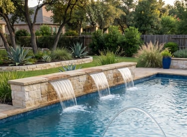 Smooth pool water feature after repair in Round Rock TX