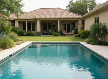 A crystal clear Round Rock backyard pool after weekly cleaning service.