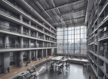 A detailed 3D digital model of a building with data overlays showing structural and environmental information.