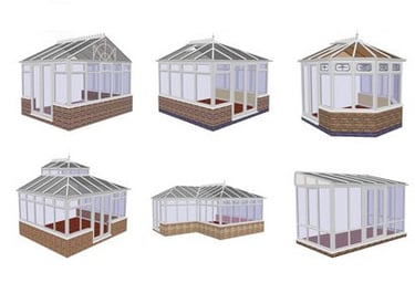 CAD drawing of various conservatory designs available from Steve Layfield Windows