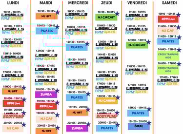 Planning cours collectif NJFit Saint Maximin